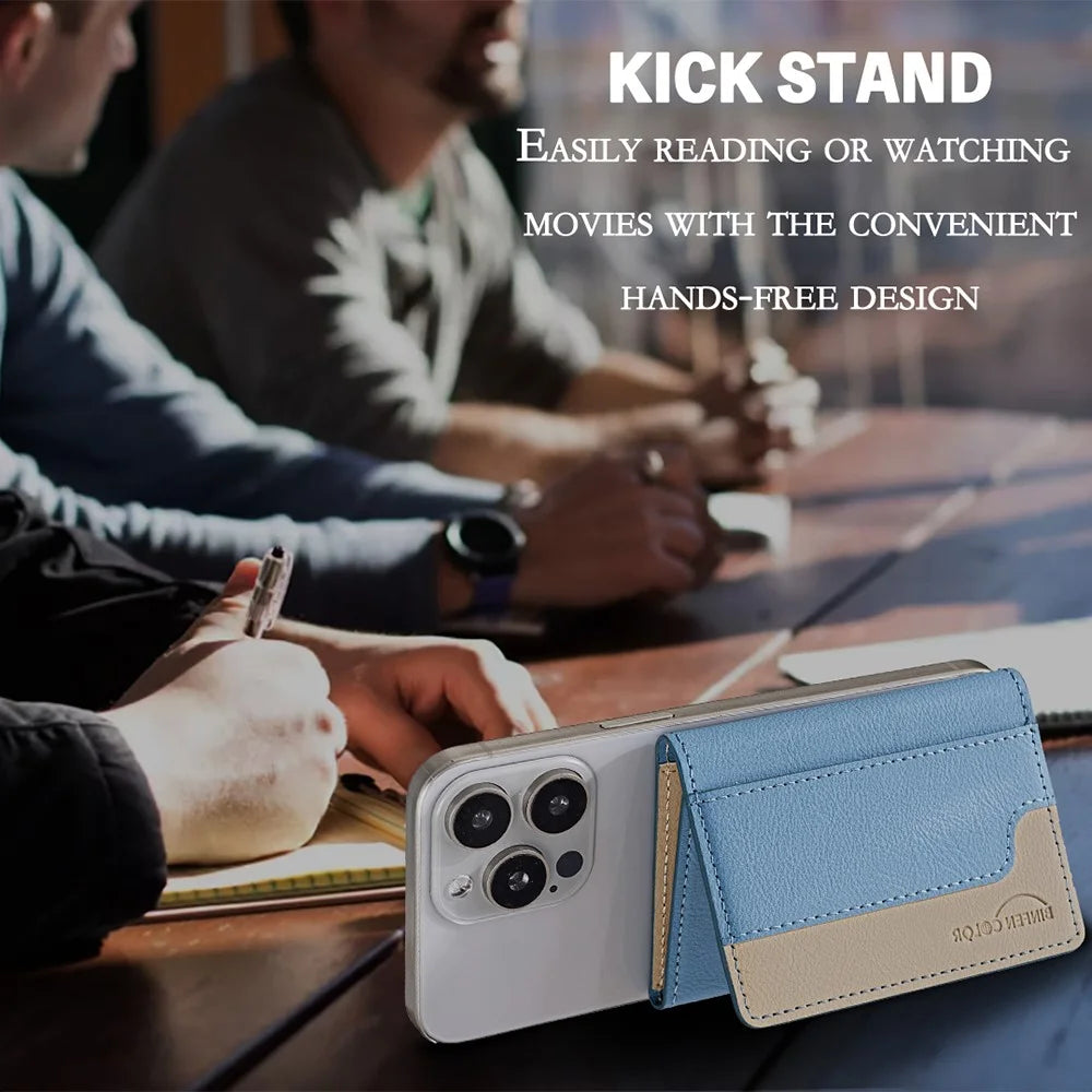 BINFEN COLOR BFK18 Magnetic Phone Card Holder Kickstand Splicing Color Matte Card Bag Horizontal - Baby Blue - 7