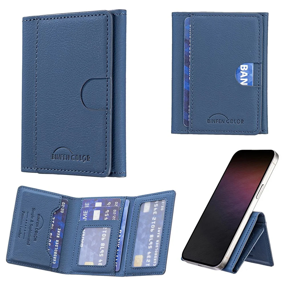 BINFEN COLOR BFK19 Magnetic Phone Card Holder Kickstand Slim Matte Card Bag Horizontal - Blue - 2