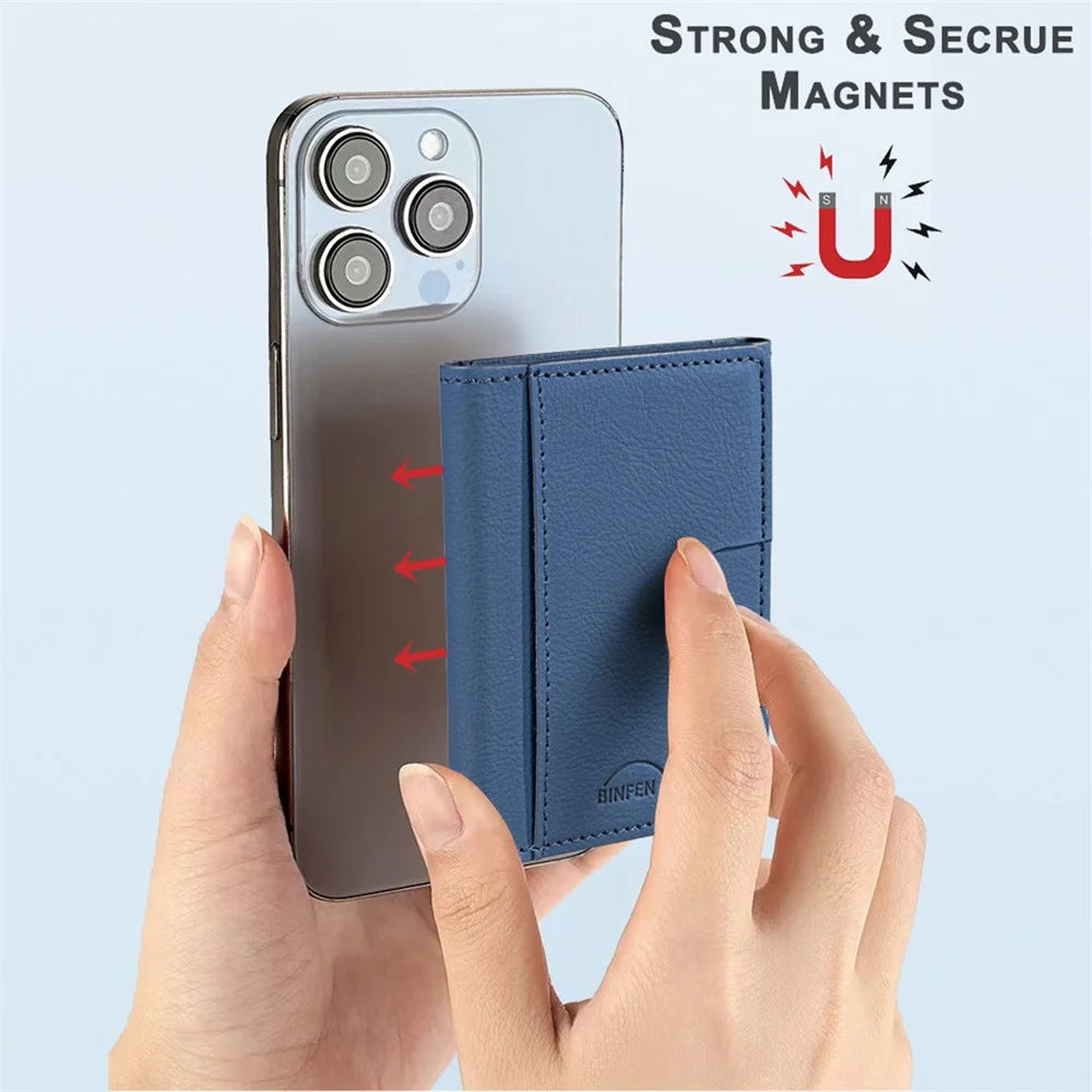 BINFEN COLOR BFK19 Magnetic Phone Card Holder Kickstand Slim Matte Card Bag Horizontal - Blue - 3