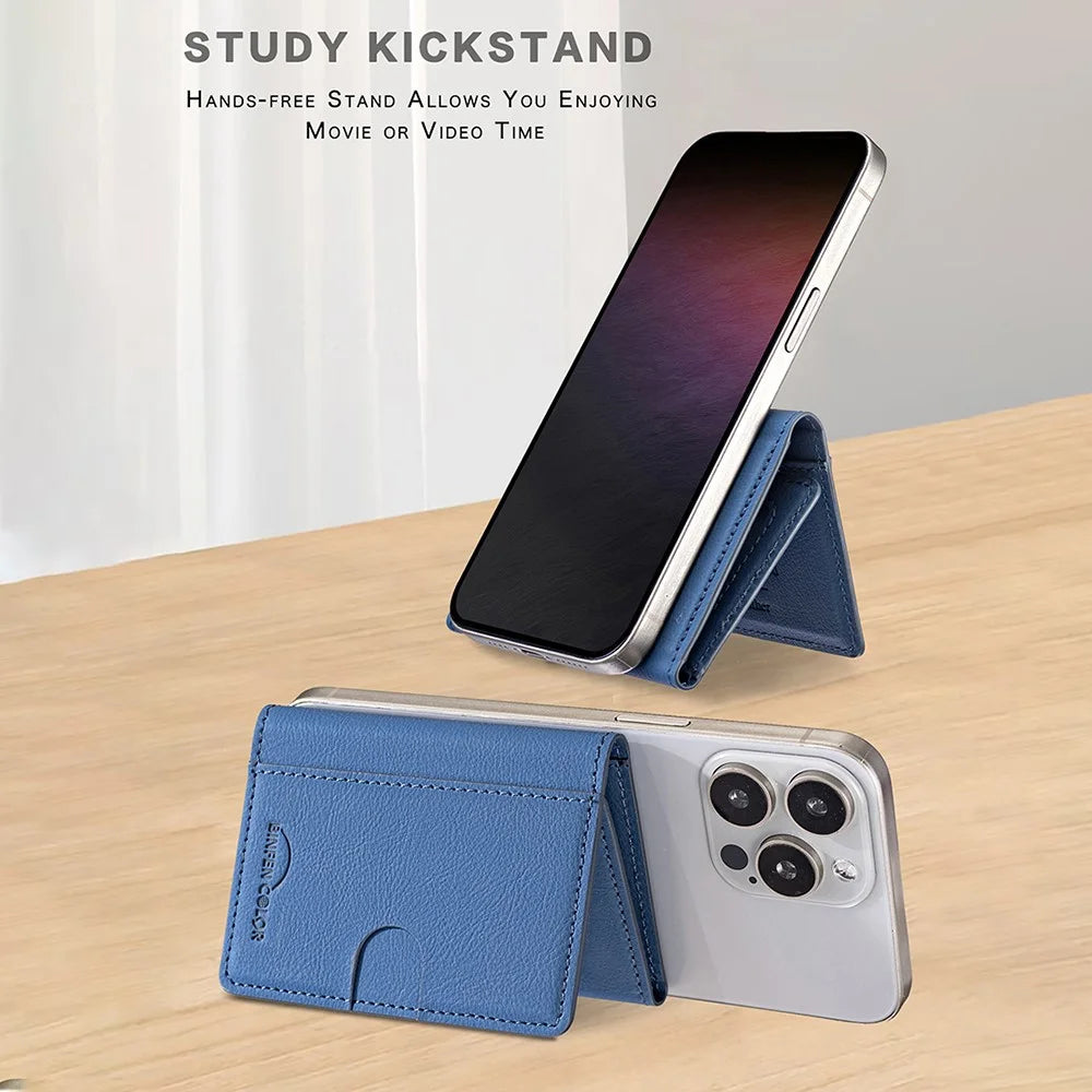 BINFEN COLOR BFK19 Magnetic Phone Card Holder Kickstand Slim Matte Card Bag Horizontal - Blue - 4