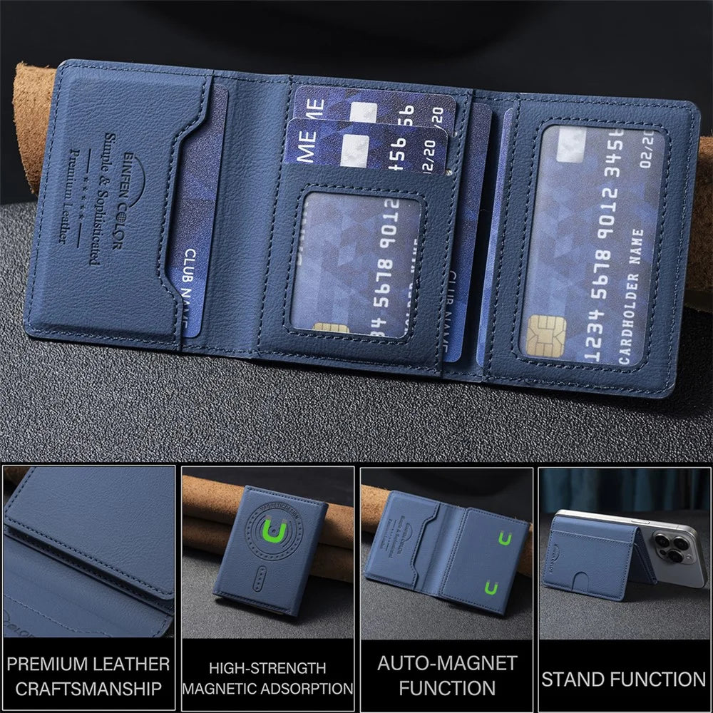 BINFEN COLOR BFK19 Magnetic Phone Card Holder Kickstand Slim Matte Card Bag Horizontal - Blue - 5