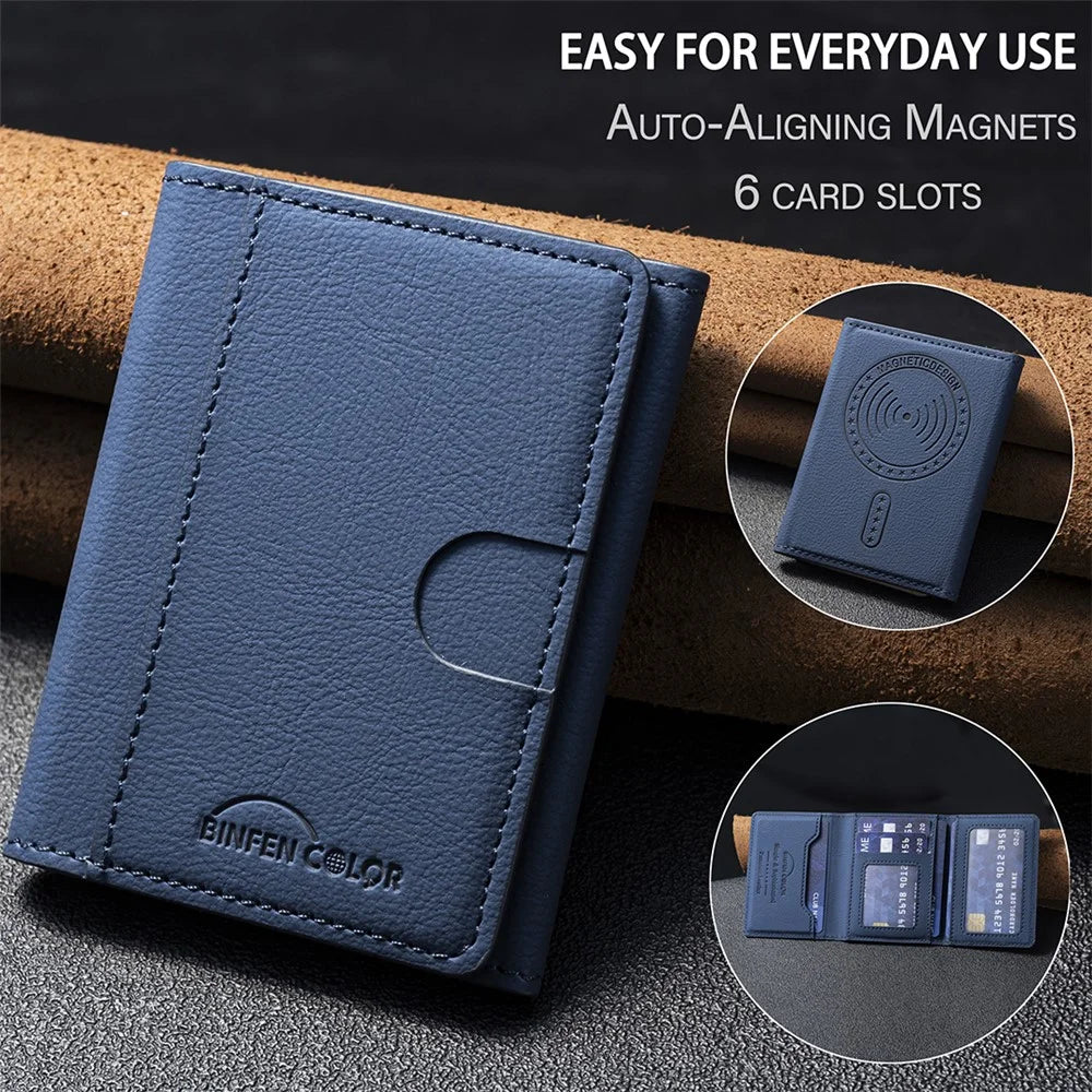 BINFEN COLOR BFK19 Magnetic Phone Card Holder Kickstand Slim Matte Card Bag Horizontal - Blue - 6