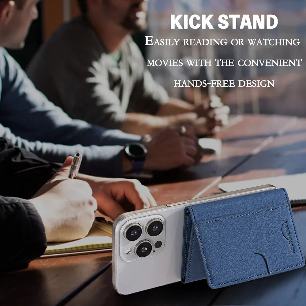 BINFEN COLOR BFK19 Magnetic Phone Card Holder Kickstand Slim Matte Card Bag Horizontal - Blue - 7