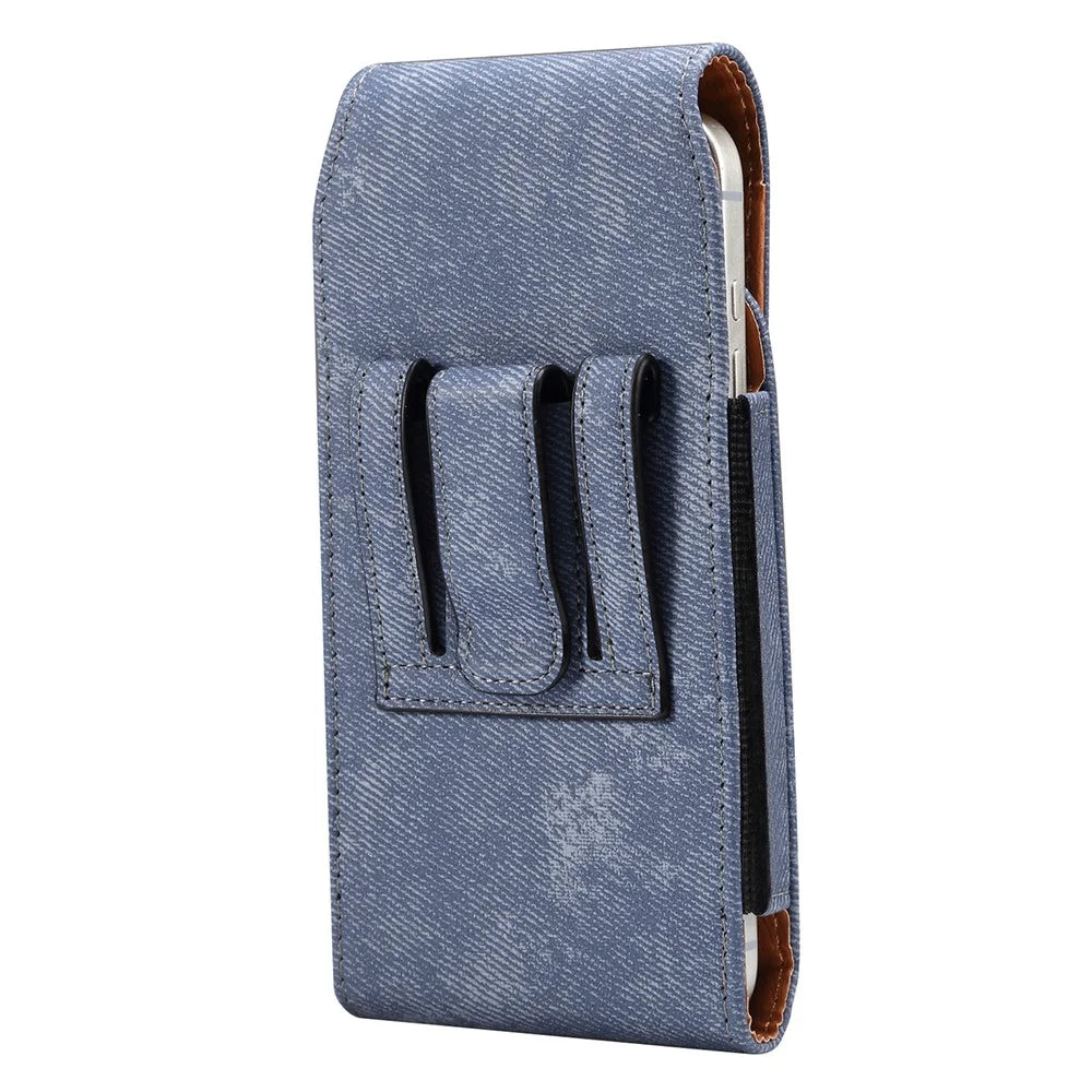 6.1 inch Phone Case Holster for iPhone 17 Pro / 17 / 17e / 16e / 16 / 16 Pro / Samsung Galaxy S26 / S25 Jeans Cloth Texture Belt Clip Leather Bag with Card Slot - Blue - 2