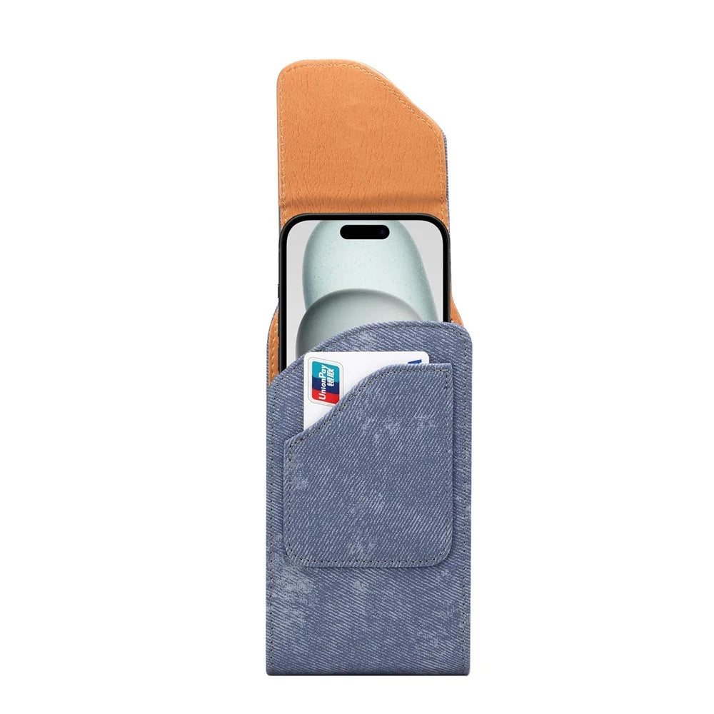 6.1 inch Phone Case Holster for iPhone 17 Pro / 17 / 17e / 16e / 16 / 16 Pro / Samsung Galaxy S26 / S25 Jeans Cloth Texture Belt Clip Leather Bag with Card Slot - Blue - 3