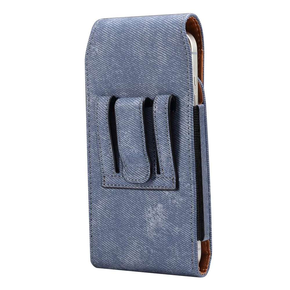 6.7  /  6.9 inch Phone Case Holster for iPhone 16 Pro Max  /  Samsung Galaxy S25 Ultra  /  S24 Ultra , Jeans Cloth Texture Belt Clip Leather Bag - Blue - 2