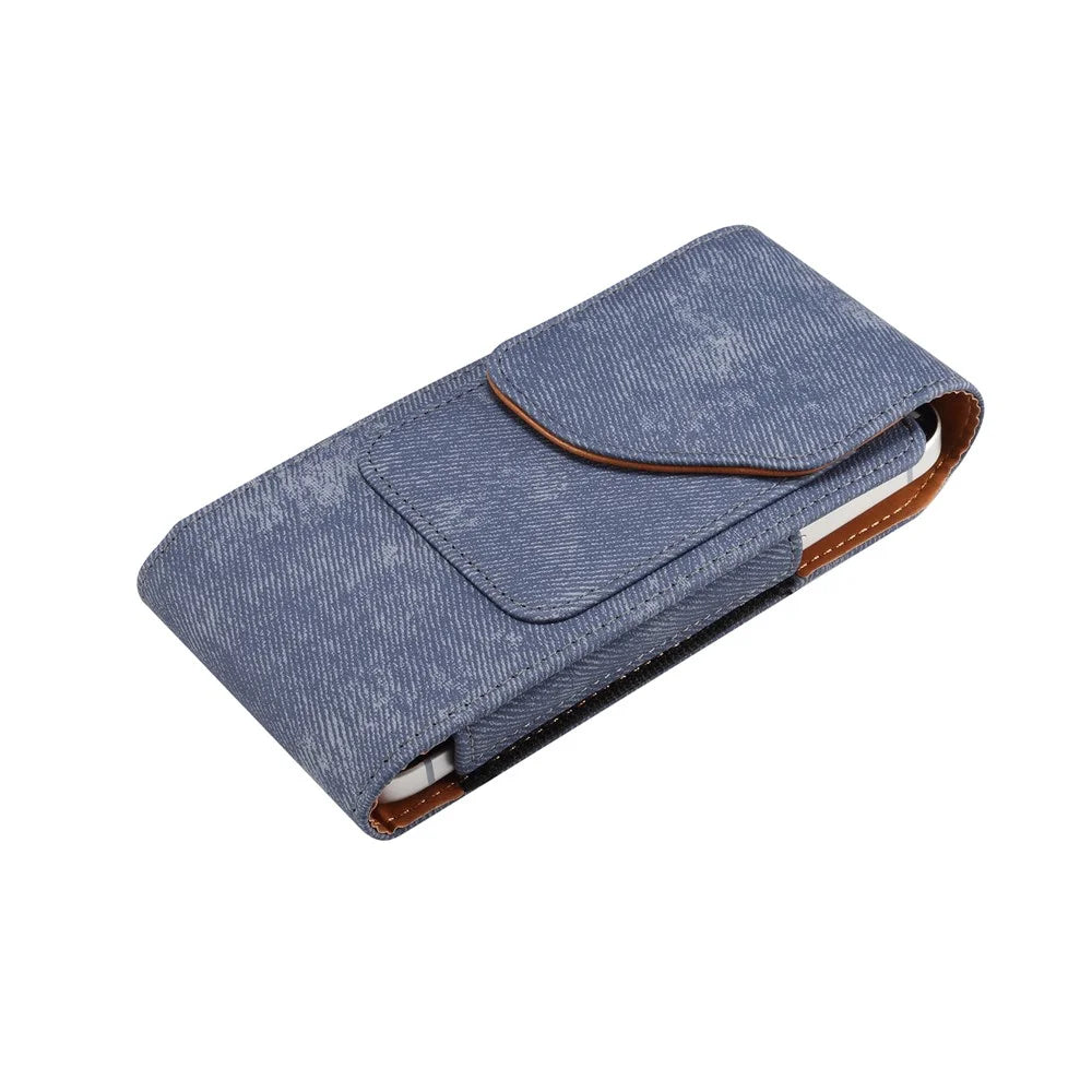 6.7  /  6.9 inch Phone Case Holster for iPhone 16 Pro Max  /  Samsung Galaxy S25 Ultra  /  S24 Ultra , Jeans Cloth Texture Belt Clip Leather Bag - Blue - 4