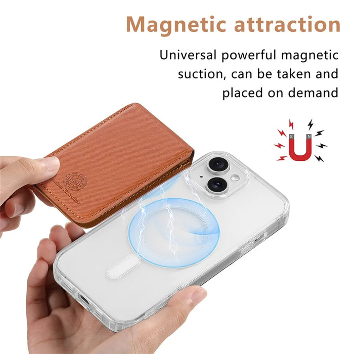 MC-W28 Ultra Thin Magnetic Card Holder for Phone Back RFID Blocking Twill Pattern Kickstand Card Case - Brown - 4