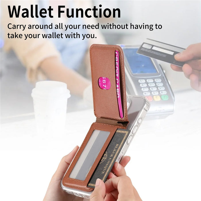 MC-W28 Ultra Thin Magnetic Card Holder for Phone Back RFID Blocking Twill Pattern Kickstand Card Case - Brown - 7