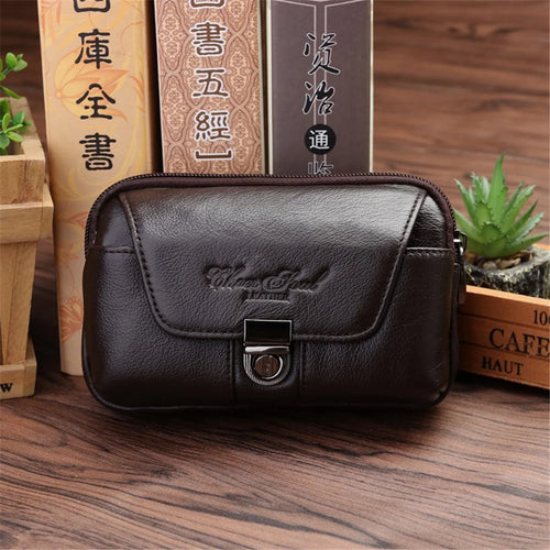 Genuine Cow Leather Belt Holster Phone Pouch Large Size Waist Pack Multi-Functional Wear-Resistant - Coffee - 1