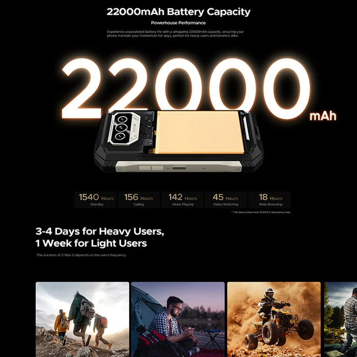 DOOGEE V MAX S 5G Rugged Smartphone 6.58 inch Dimensity 7050 8GB + 256GB 22000mAh Battery 108MP Camera Android 14 - Tarnish - 7