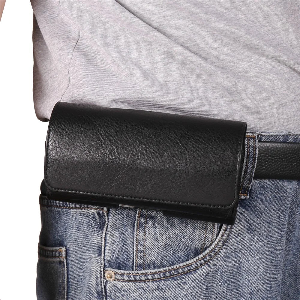 For 6.1 - 6.3 inch Phone Belt Holder Case Universal Waist Pack with Eyeglass Holder Elastic Band - Black - 6