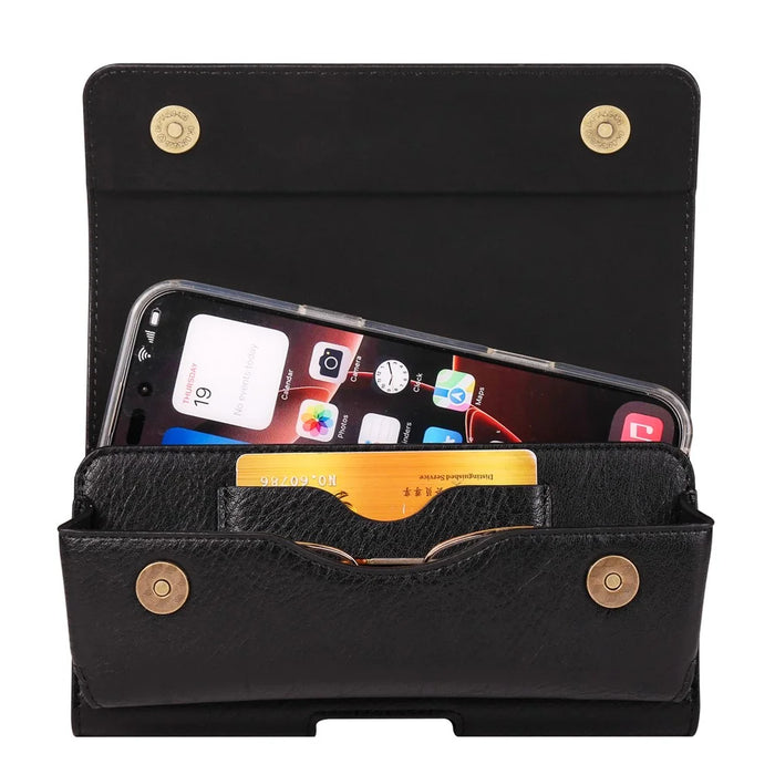 For 6.7 - 6.9 inch Phone Belt Holder Case Universal Waist Pack with Eyeglass Holder Elastic Band - Black - 3