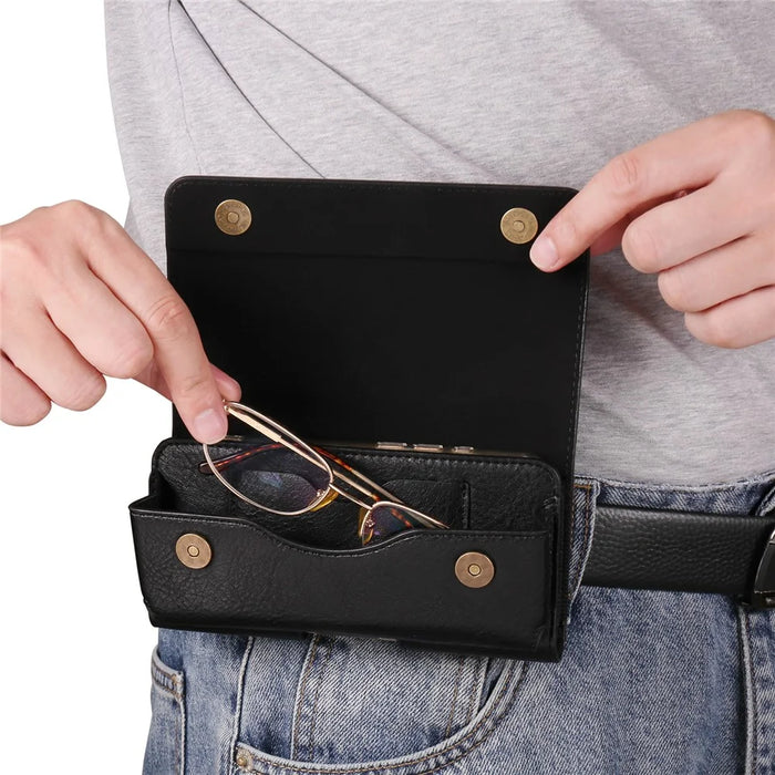 For 6.7 - 6.9 inch Phone Belt Holder Case Universal Waist Pack with Eyeglass Holder Elastic Band - Black - 7