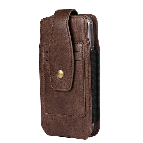 For 6.1 - 6.3 Inch Phone Pouch Vertical Card Holder PU Leather Elastic Side Bands Waist Case - Coffee - 1