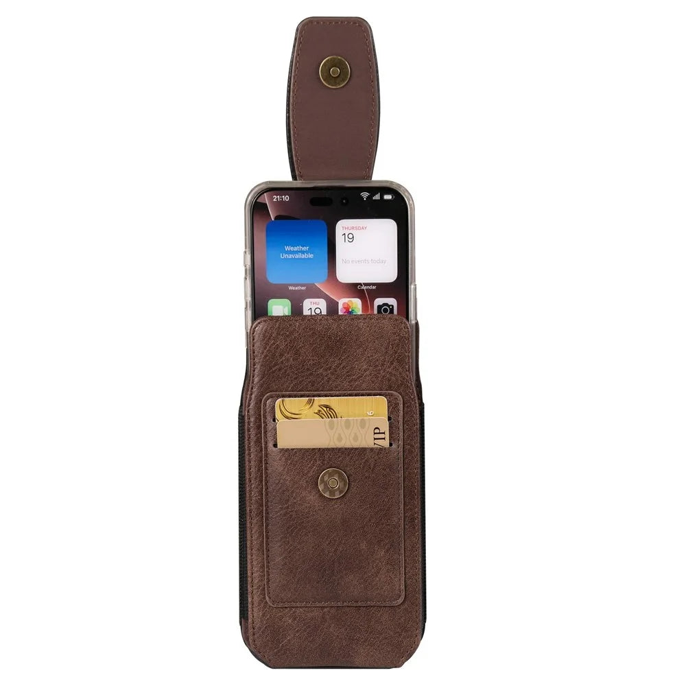 For 6.1 - 6.3 Inch Phone Pouch Vertical Card Holder PU Leather Elastic Side Bands Waist Case - Coffee - 3