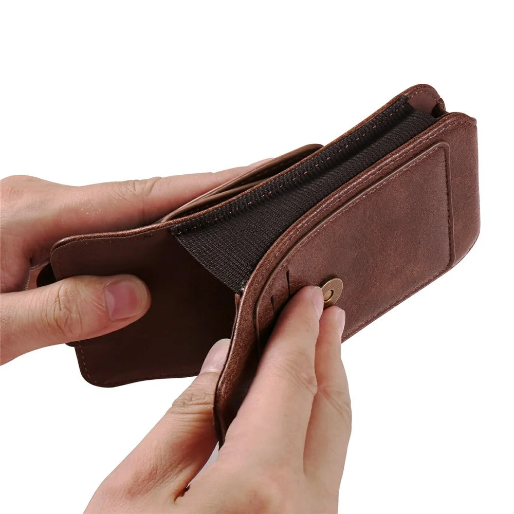 For 6.1 - 6.3 Inch Phone Pouch Vertical Card Holder PU Leather Elastic Side Bands Waist Case - Coffee - 7
