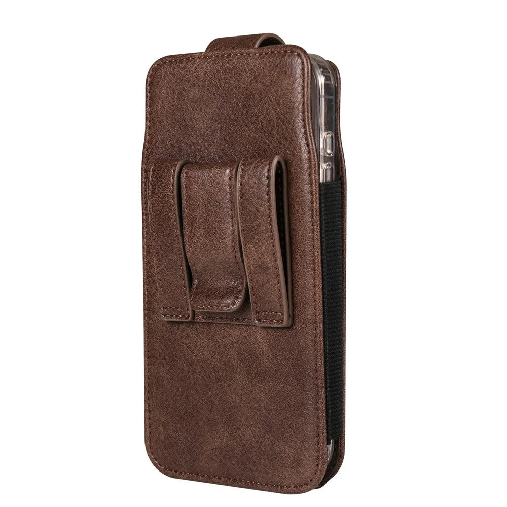 For 6.7 - 6.9 Inch Phone Pouch Vertical Card Holder PU Leather Elastic Side Bands Waist Case - Coffee - 2