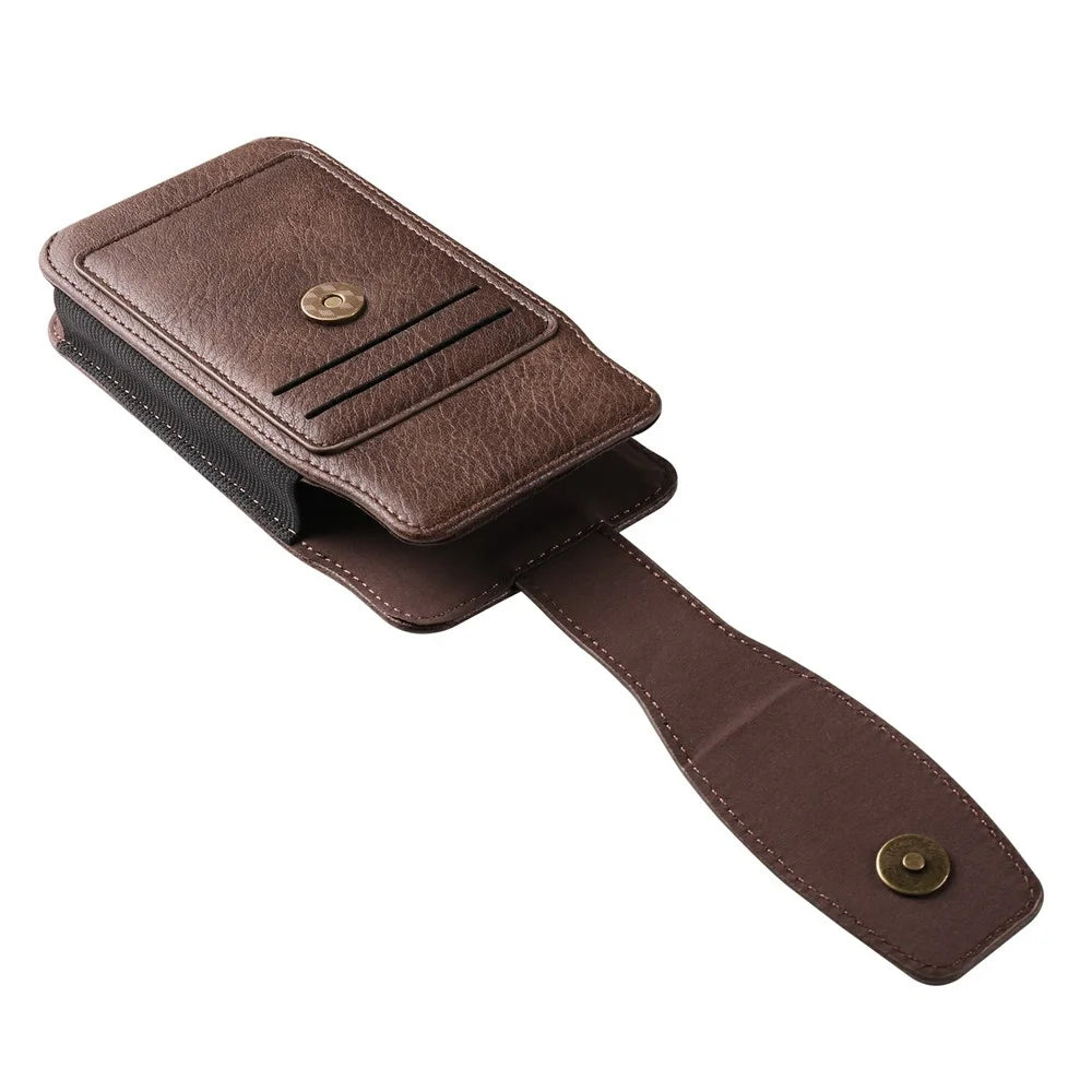 For 6.7 - 6.9 Inch Phone Pouch Vertical Card Holder PU Leather Elastic Side Bands Waist Case - Coffee - 4