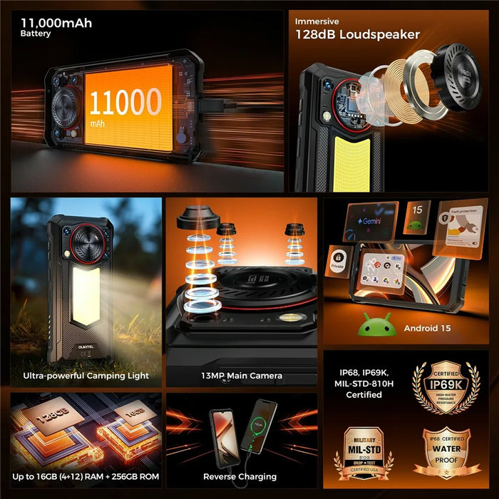 OUKITEL WP53S 4G Rugged Smartphone Unisoc T615 6.52 Inch Mobile Phone with 11000mAh Battery, 4+128GB - 2