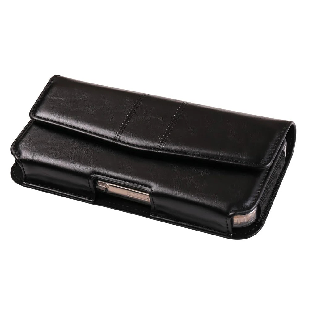 Universal Waist Pouch for 6.1 - 6.3 inch Smartphones Horizontal Design PU Leather Phone Belt Holder Case - Black - 5