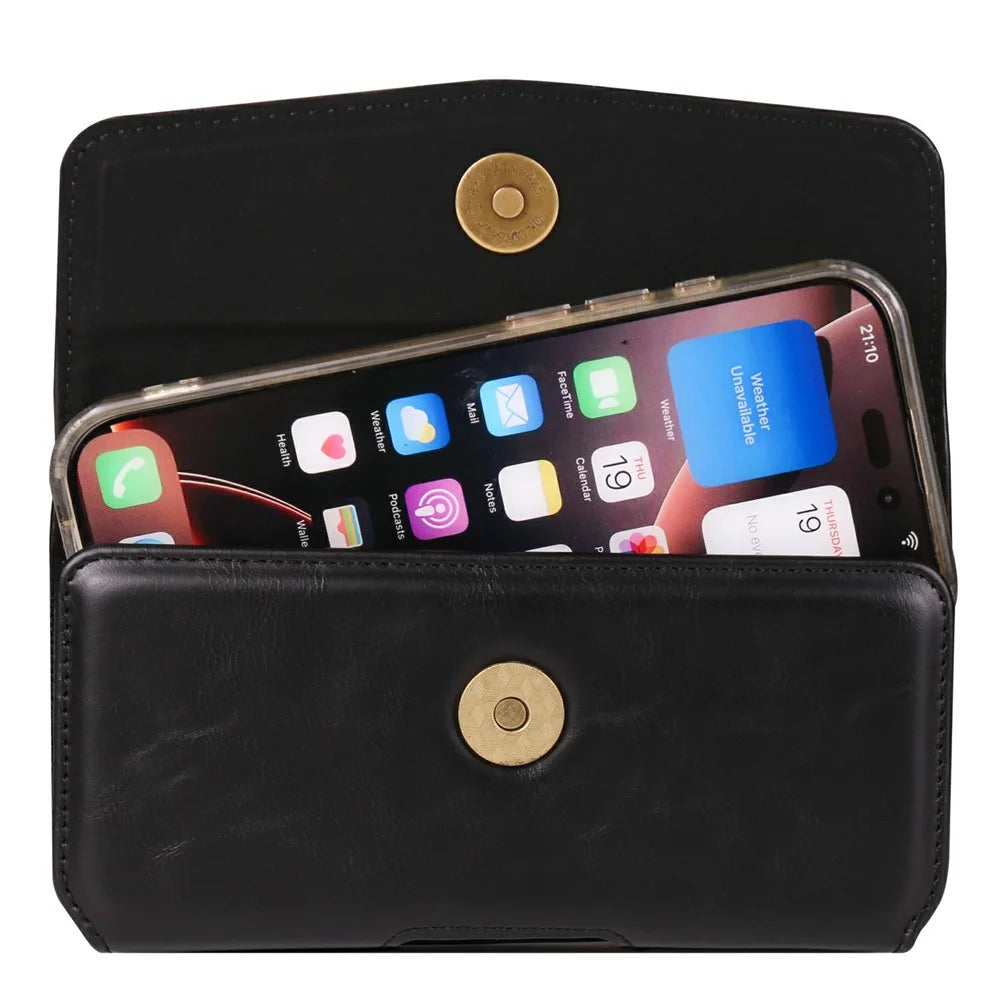 Universal Waist Pouch for 7.2 inch Smartphones Horizontal Design PU Leather Phone Belt Holder Case - Black - 3