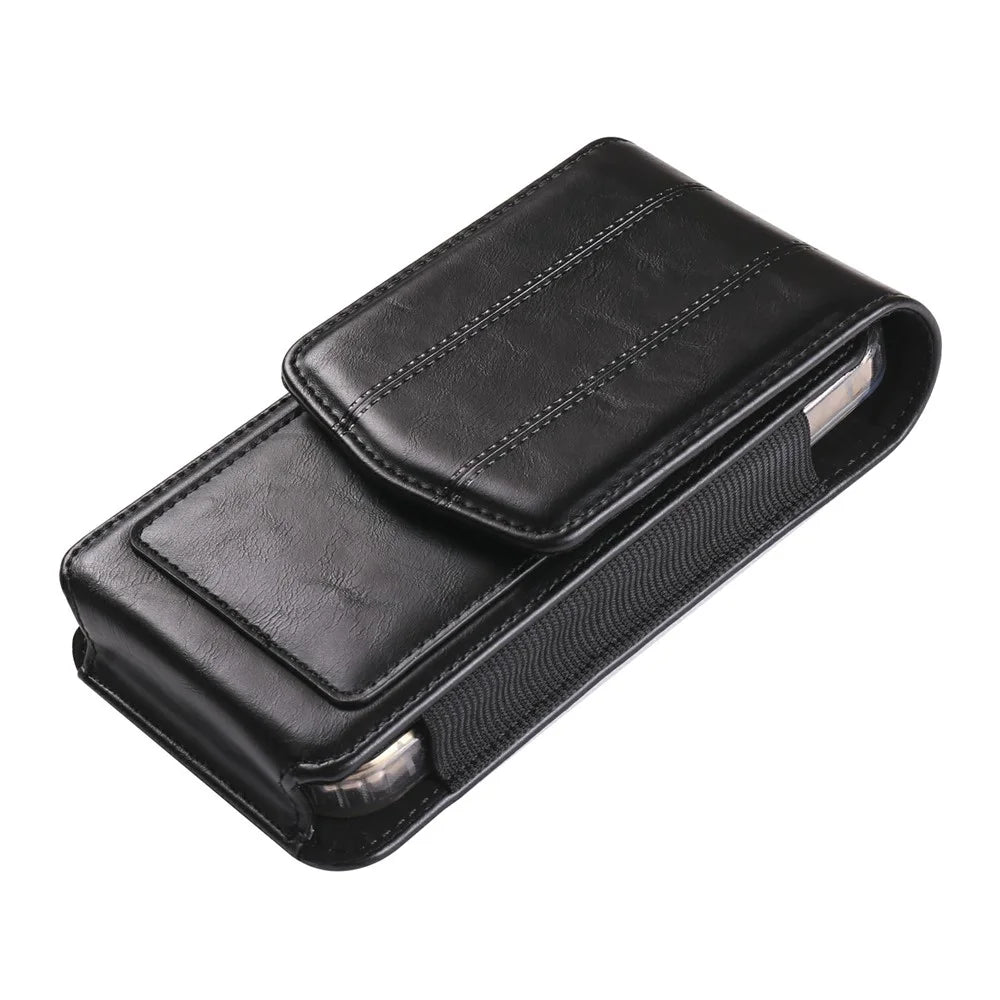 Universal Waist Pouch for 6.5 inch Smartphones Vertical Design PU Leather Cell Phone Belt Holster - Black - 4