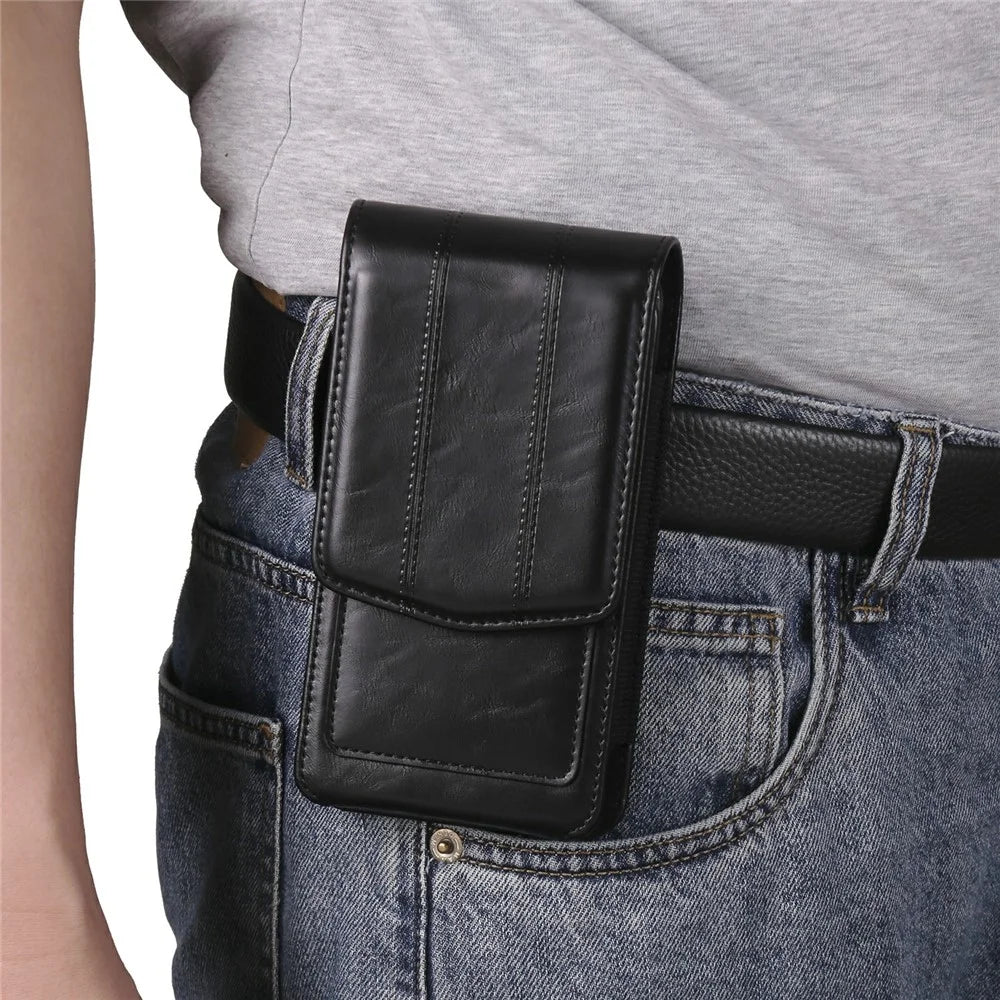Universal Waist Pouch for 6.5 inch Smartphones Vertical Design PU Leather Cell Phone Belt Holster - Black - 7
