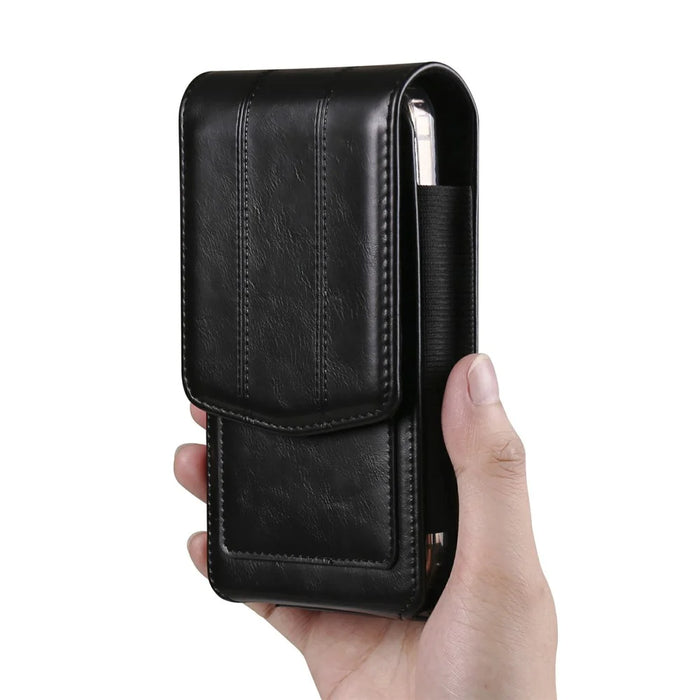 Universal Waist Pouch for 6.7 - 6.9 inch Smartphones Vertical Design PU Leather Cell Phone Belt Holster - Black - 6