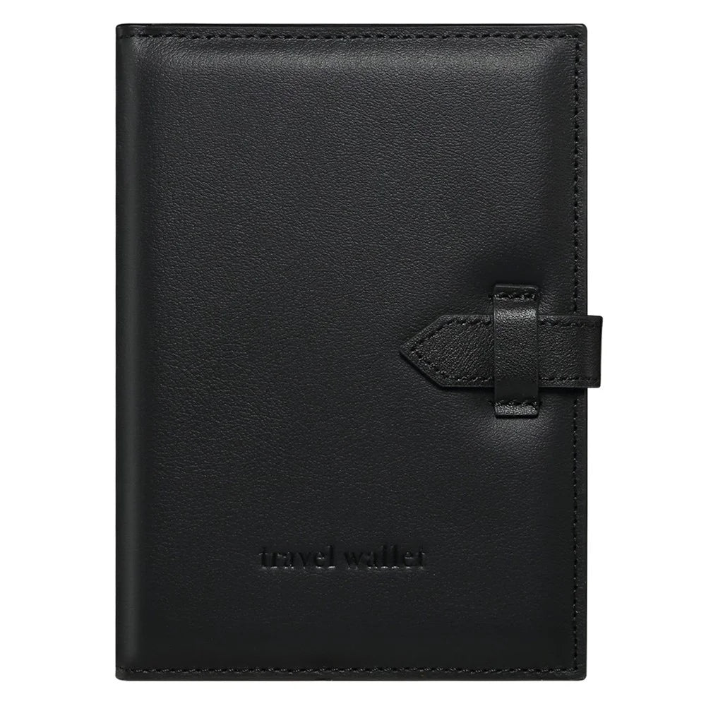 Genuine Cow Leather Business Passport Storage Bag Multi-Function Travel Wallet Organizer Card Ticket Holder - Black - 1