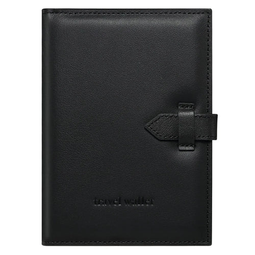 Genuine Cow Leather Business Passport Storage Bag Multi-Function Travel Wallet Organizer Card Ticket Holder - Black - 1