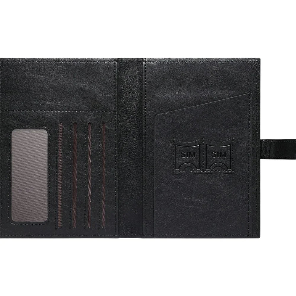 Genuine Cow Leather Business Passport Storage Bag Multi-Function Travel Wallet Organizer Card Ticket Holder - Black - 3