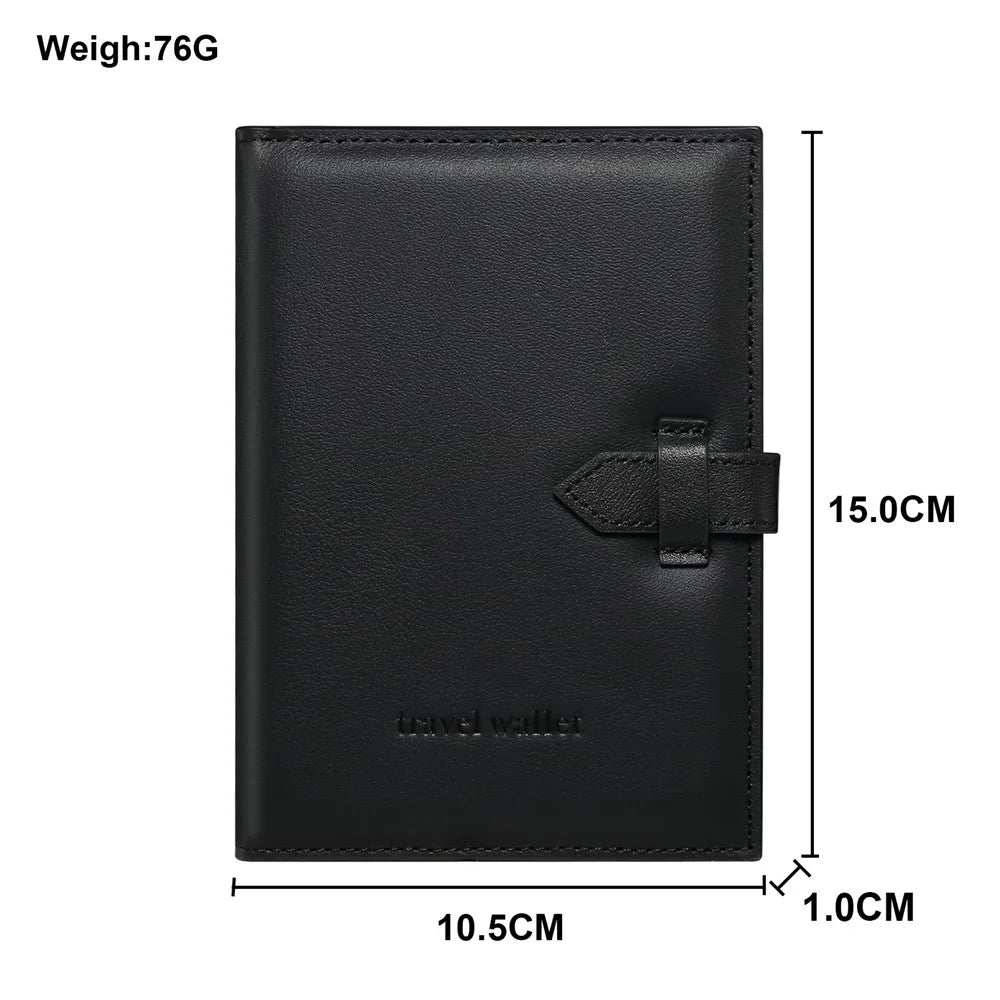 Genuine Cow Leather Business Passport Storage Bag Multi-Function Travel Wallet Organizer Card Ticket Holder - Black - 7