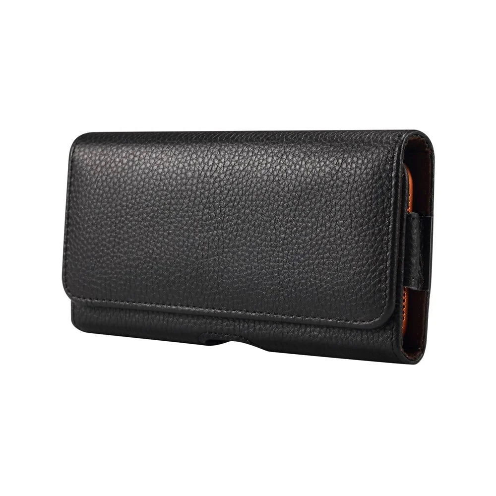 6.1 inch Phone Case Universal Genuine Cow Leather Belt Clip Holster Phone Bag - Black - 1