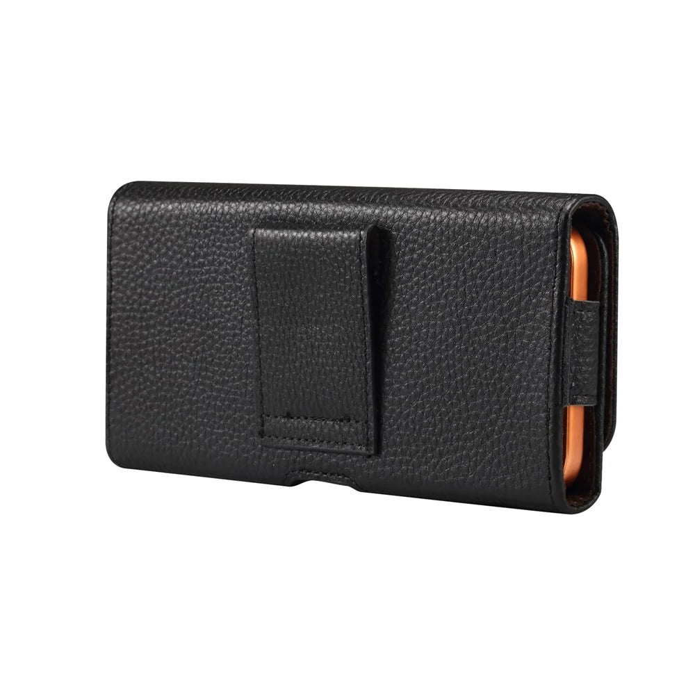 6.1 inch Phone Case Universal Genuine Cow Leather Belt Clip Holster Phone Bag - Black - 2