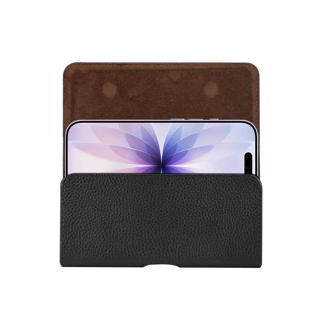 6.1 inch Phone Case Universal Genuine Cow Leather Belt Clip Holster Phone Bag - Black - 7