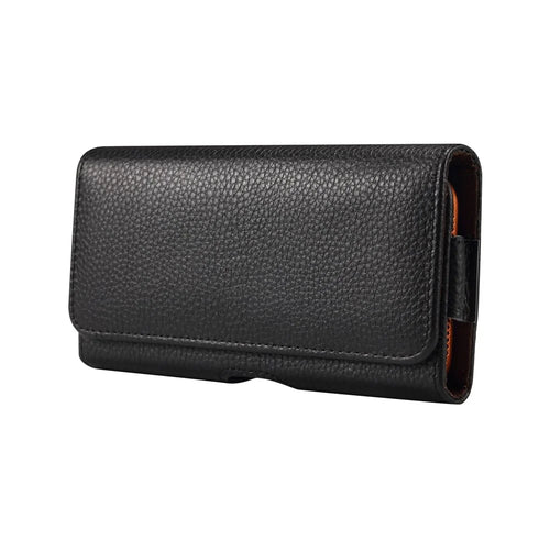 6.7 inch - 6.9 inch Phone Case Universal Genuine Cow Leather Belt Clip Holster Phone Bag - Black - 1