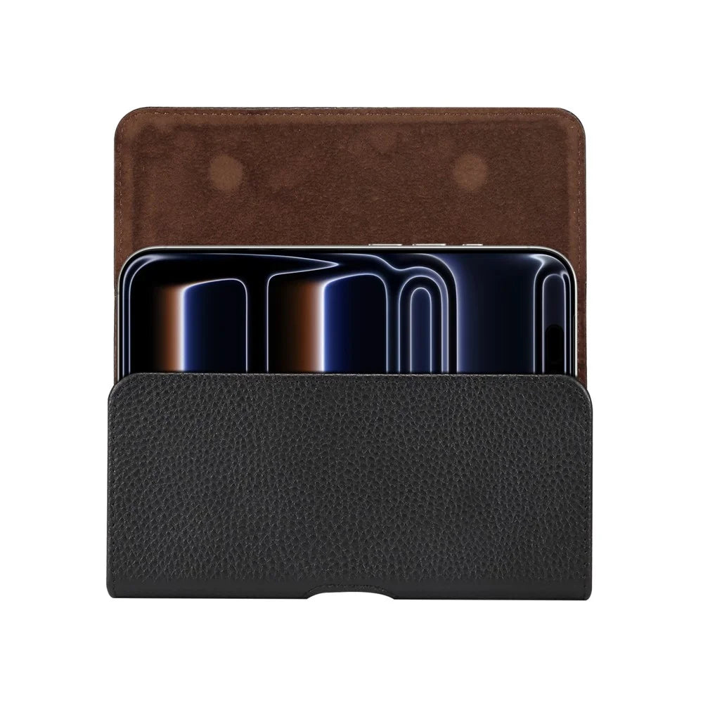 6.7 inch - 6.9 inch Phone Case Universal Genuine Cow Leather Belt Clip Holster Phone Bag - Black - 7
