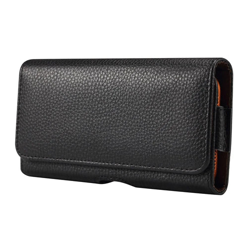 7.2 inch Phone Case Universal Genuine Cow Leather Belt Clip Holster Phone Bag - Black - 1