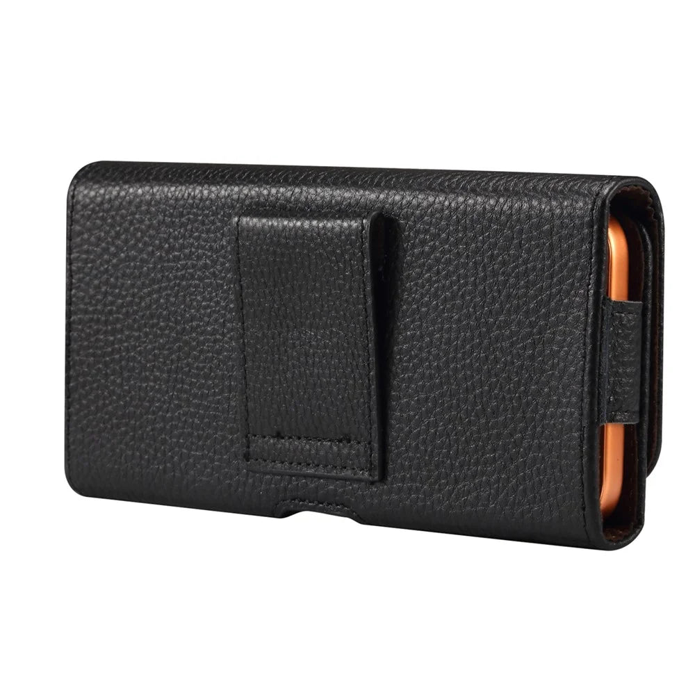 7.2 inch Phone Case Universal Genuine Cow Leather Belt Clip Holster Phone Bag - Black - 2