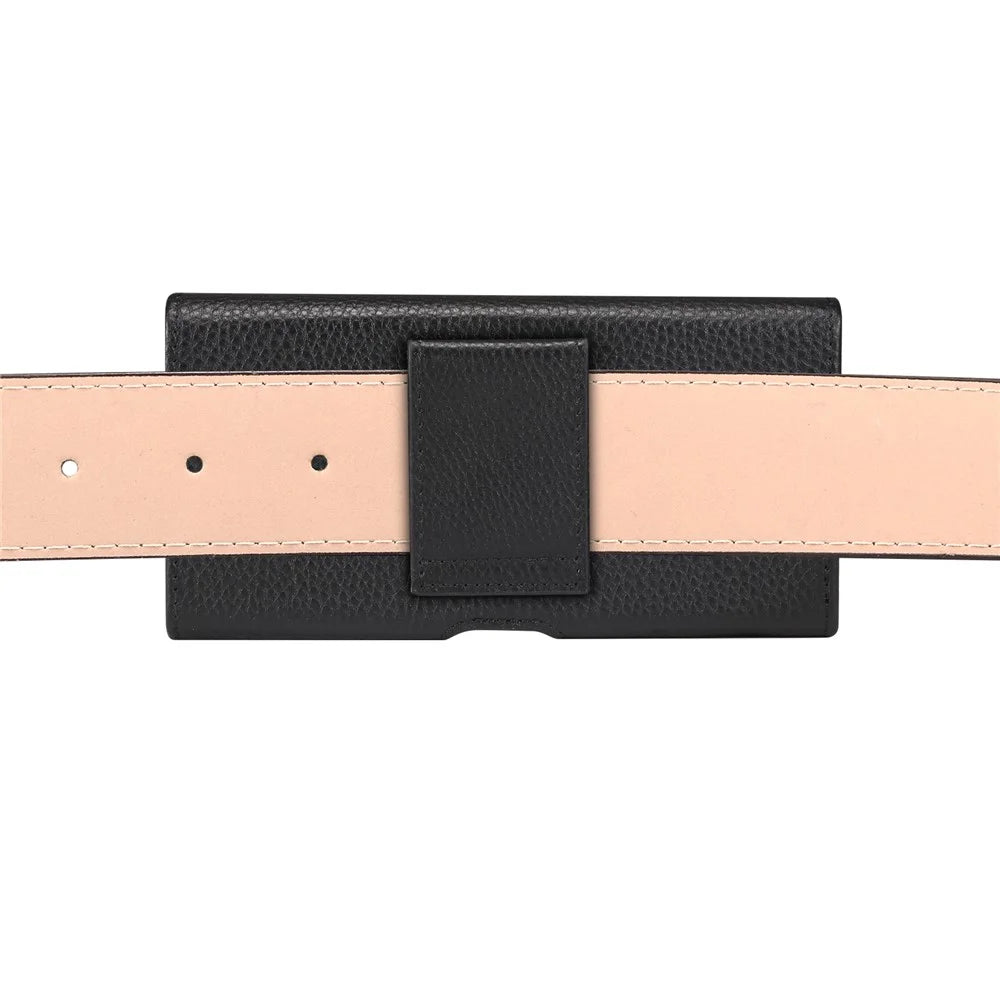 7.2 inch Phone Case Universal Genuine Cow Leather Belt Clip Holster Phone Bag - Black - 3