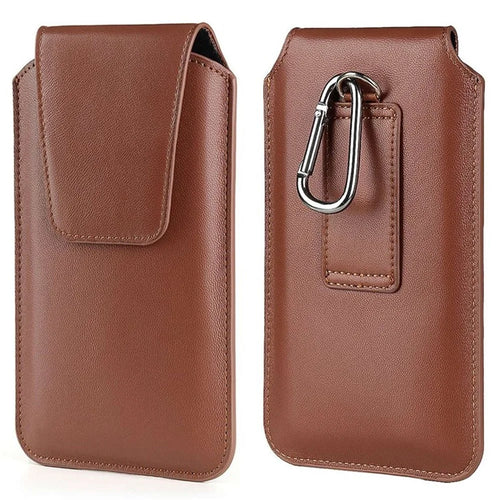 Universal Classic PU Leather Waist Bag 4.5 Inch Compact Phone Pouch Belt Holster with Carabiner - Brown - 1