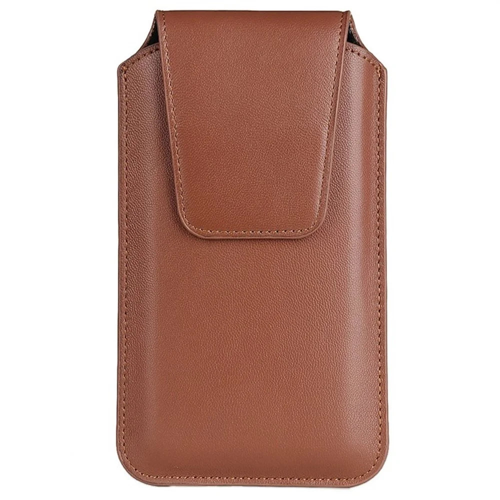 Universal Classic PU Leather Waist Bag 4.5 Inch Compact Phone Pouch Belt Holster with Carabiner - Brown - 2