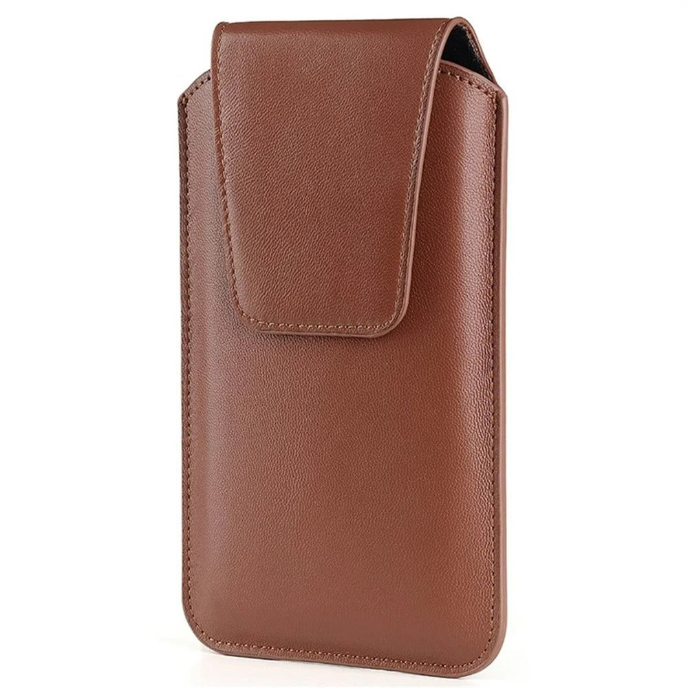 Universal Classic PU Leather Waist Bag 4.5 Inch Compact Phone Pouch Belt Holster with Carabiner - Brown - 3