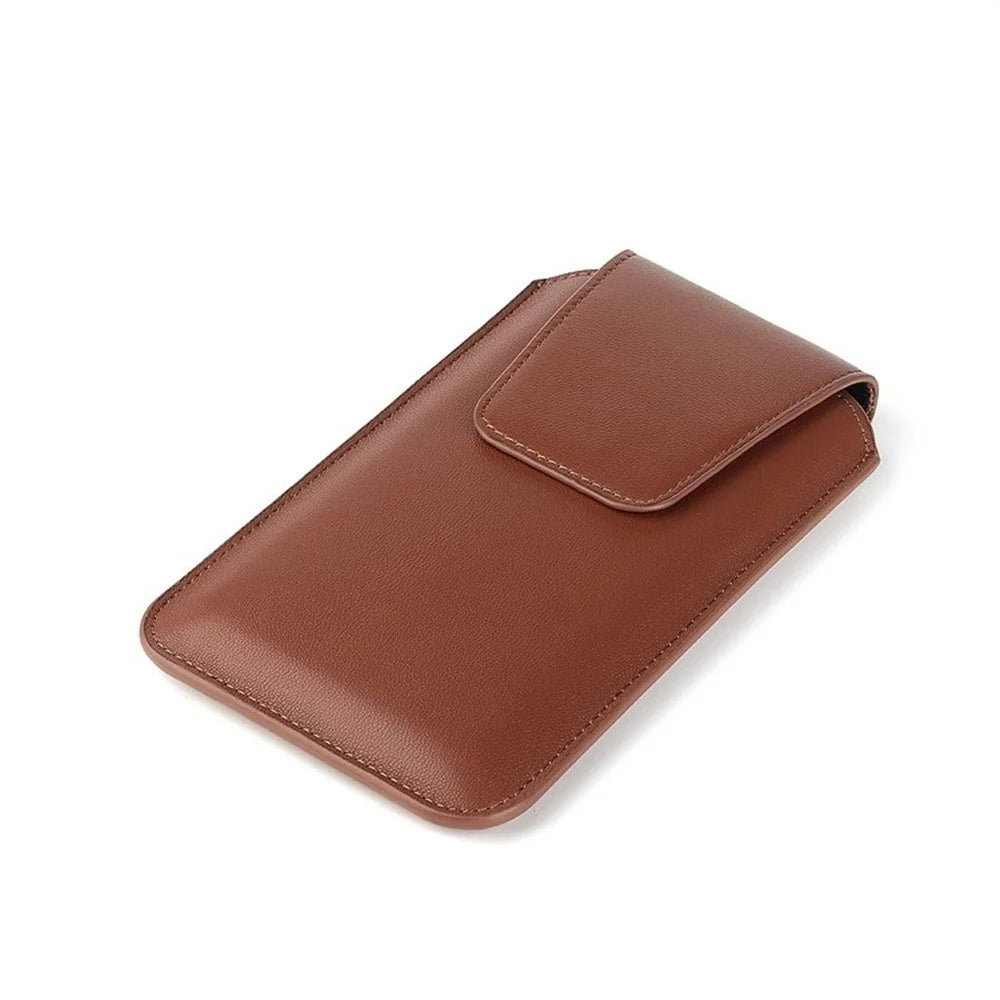 Universal Classic PU Leather Waist Bag 4.5 Inch Compact Phone Pouch Belt Holster with Carabiner - Brown - 6