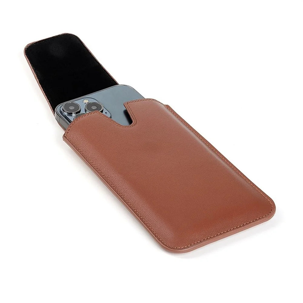 Universal Classic PU Leather Waist Bag 4.5 Inch Compact Phone Pouch Belt Holster with Carabiner - Brown - 7