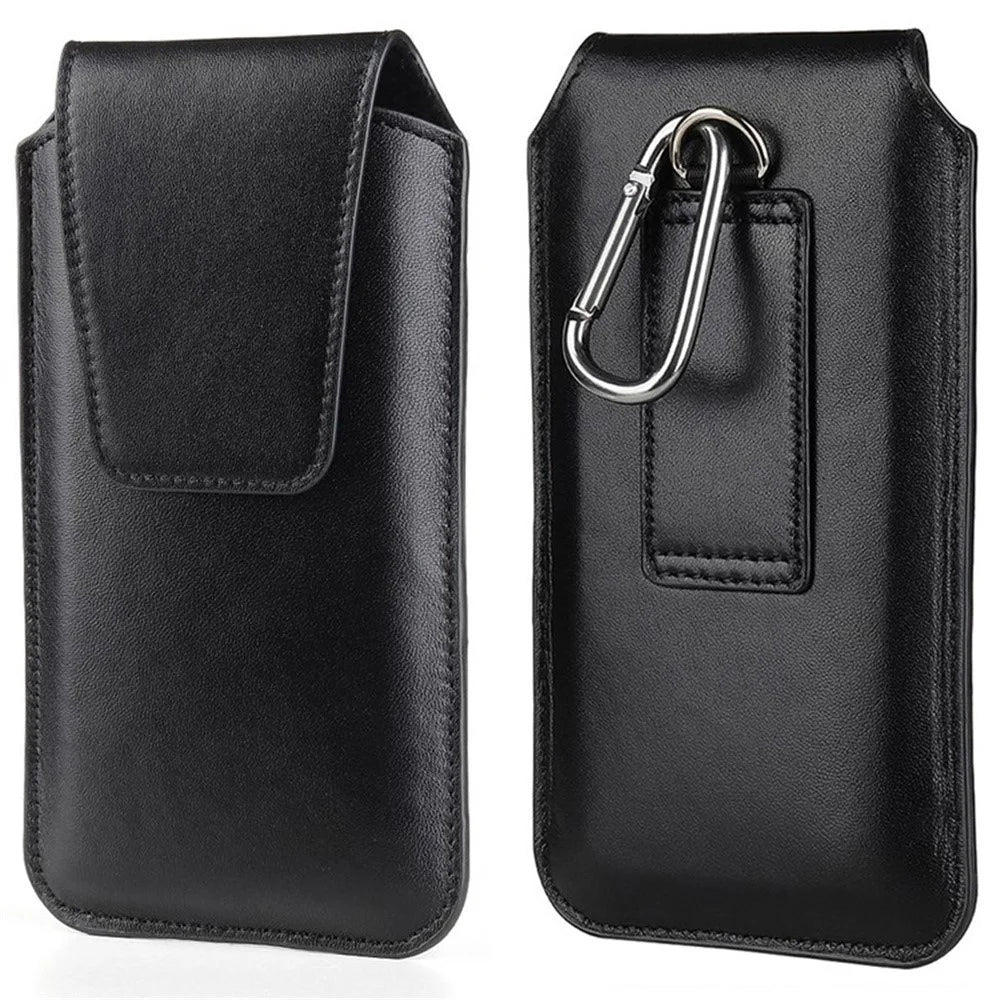 Universal Classic PU Leather Waist Bag For 5.0-5.8 Inch Devices Compact Phone Pouch Belt Holster with Carabiner - Black - 1