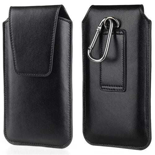 Universal Classic PU Leather Waist Bag For 5.0-5.8 Inch Devices Compact Phone Pouch Belt Holster with Carabiner - Black - 1