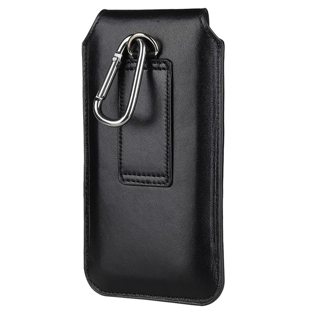Universal Classic PU Leather Waist Bag For 5.0-5.8 Inch Devices Compact Phone Pouch Belt Holster with Carabiner - Black - 3