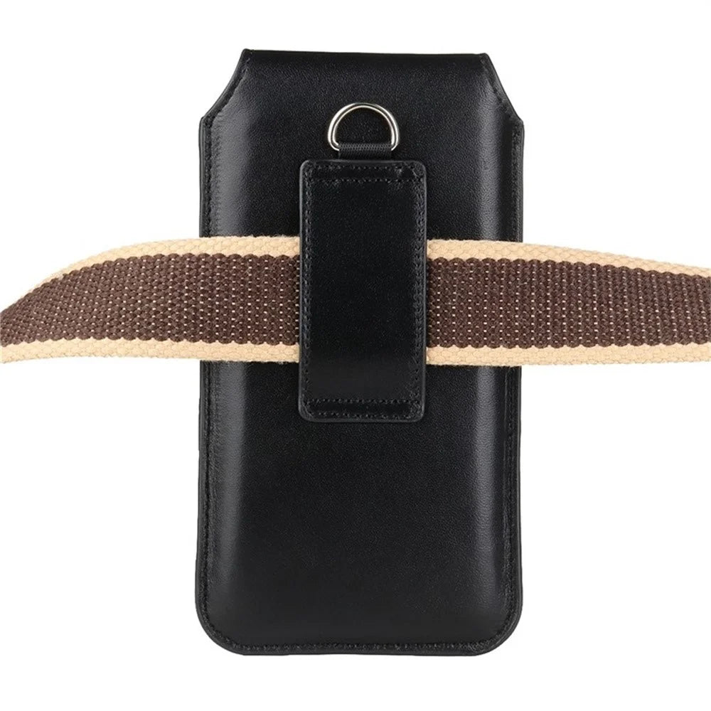 Universal Classic PU Leather Waist Bag For 5.0-5.8 Inch Devices Compact Phone Pouch Belt Holster with Carabiner - Black - 4